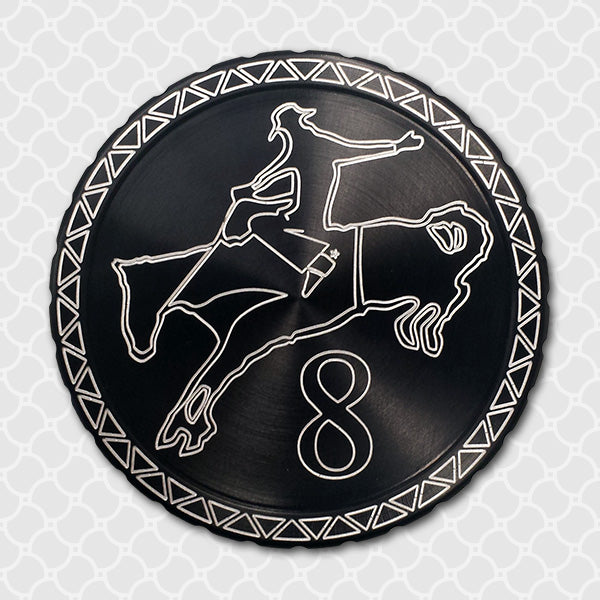Snuff can lid engraved Bronc Rider